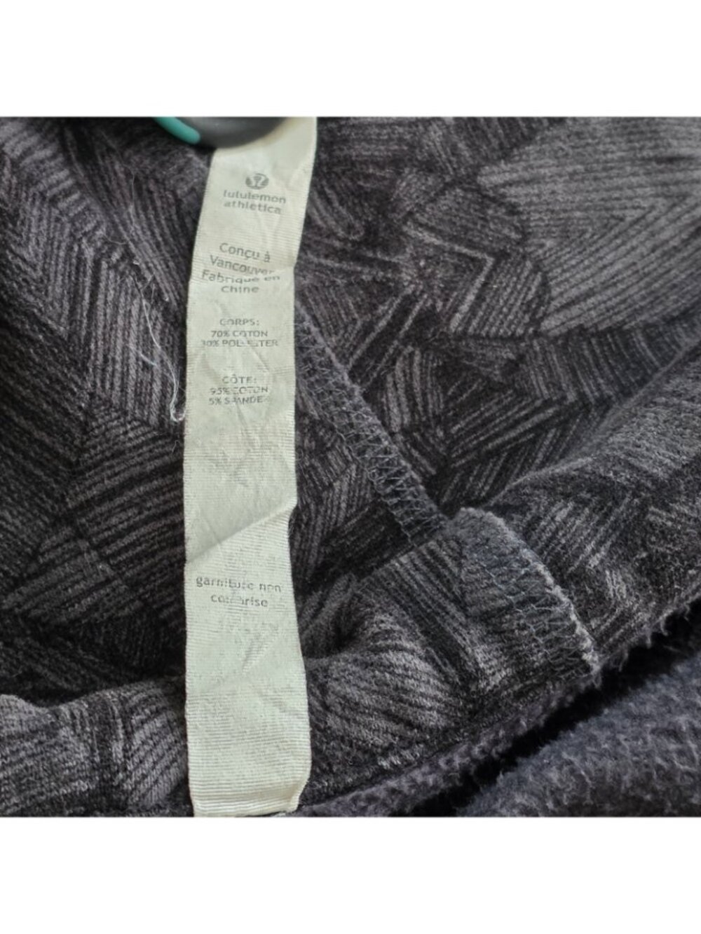 Lululemon Scuba Hoodie Womens 12 Black Gray Zip Abstract Fleece Inside Logo Yoga - Picture 3 of 16